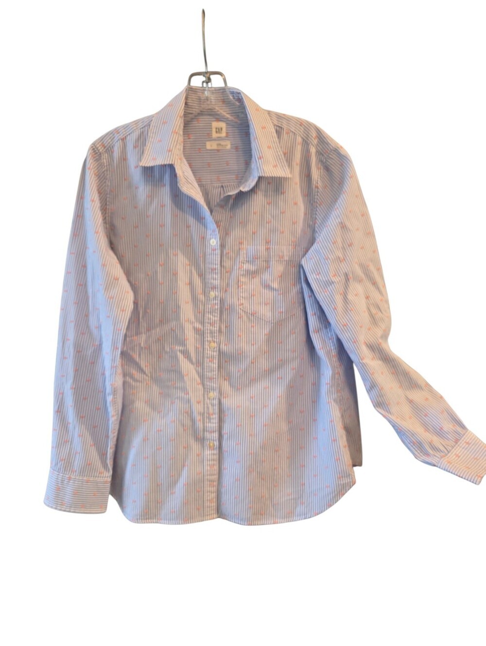 GAP Women's Boyfriend Striped Fitted Button-down Shirt With Pink Dots Size Large - Picture 4 of 9